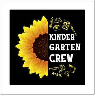 Kindergarten Crew Shirt First Day Preschool Back to School Sunflower Gift Posters and Art